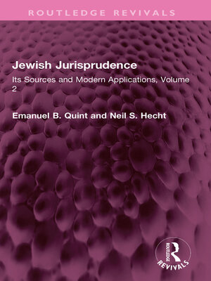 cover image of Jewish Jurisprudence, Volume 2